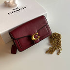 Burgundy pebbled leather chain shoulder bag